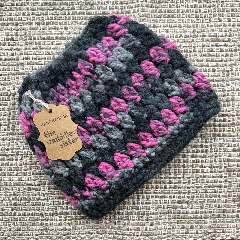 Handmade Crochet Ponytail Messy-Bun Beanie Hat